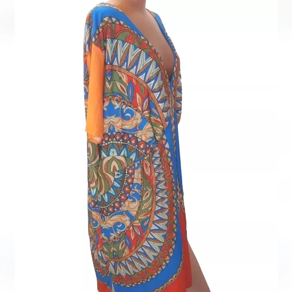 Ashley Stewart Tribal Midi Dress Woman Plus 34W 36W Orange Geometric Tribal New